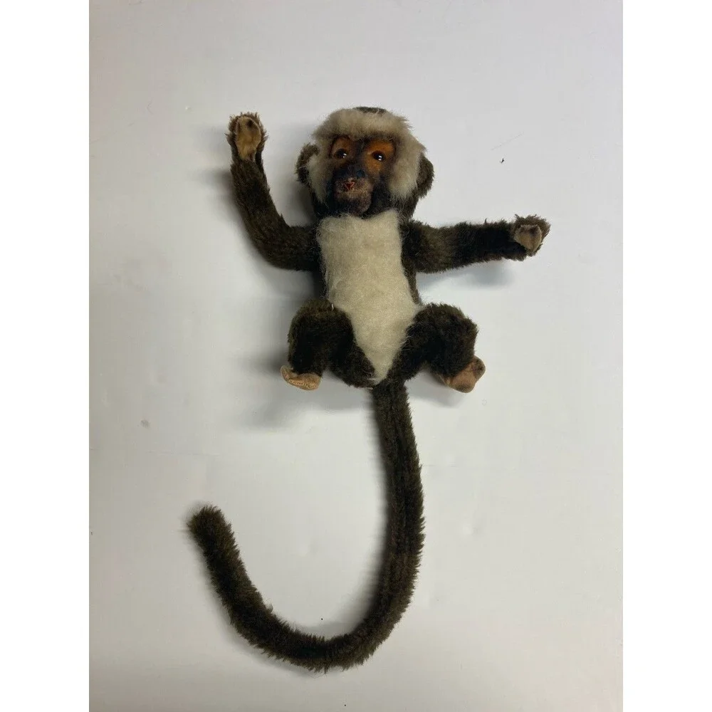 Vintage Small Brown, White & Beige Monkey Plush Stuffed Animal Long Tail